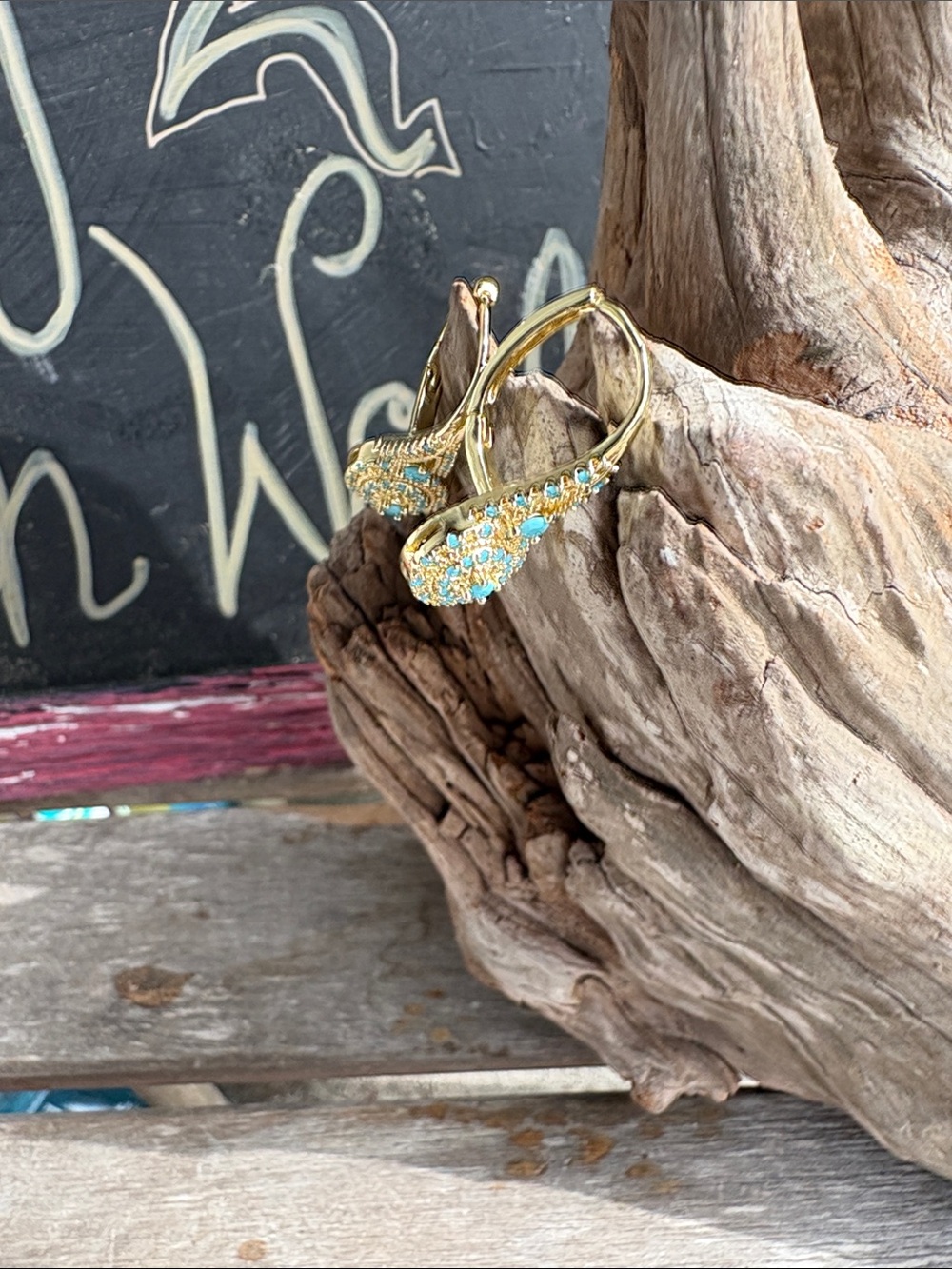 Gold Tone Turquoise Cluster Drop Earrings - Women Jewelry nwt